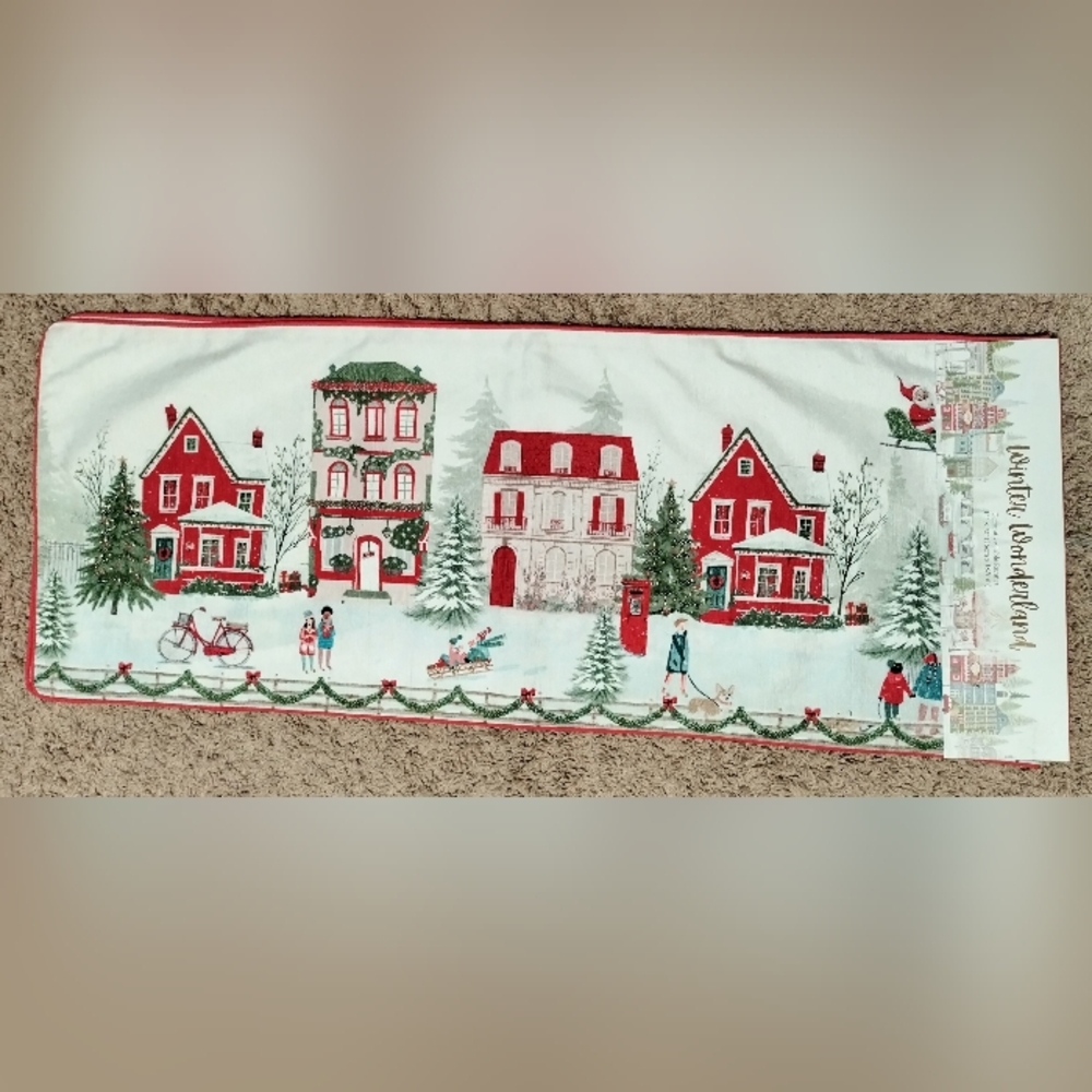 Mireille Table Runner Christmas Holiday Town City Winter Wonderland 14x72 NEW